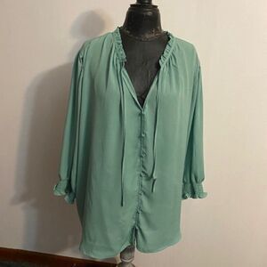 Ryan Wylde Mint Green V-Neck Button-Down blouse, size 3X